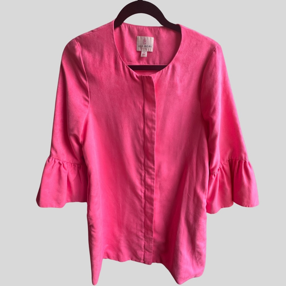 Julie Brown Bell Sleeve Faux Suede Bright Pink Clara Jacket Dress Size 2